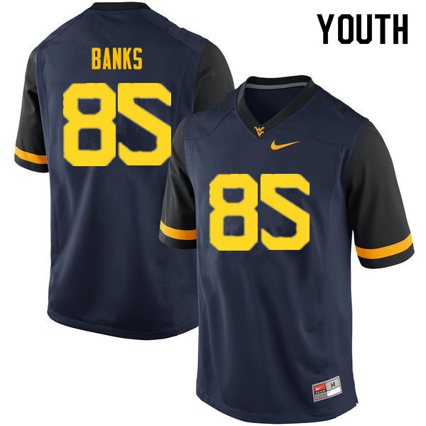 Youth #85 T.J. Banks West Virginia Mountaineers College Football Jerseys Sale-Navy